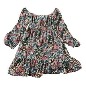 Rewind women's size medium mini off the shoulder black floral dress, ties back